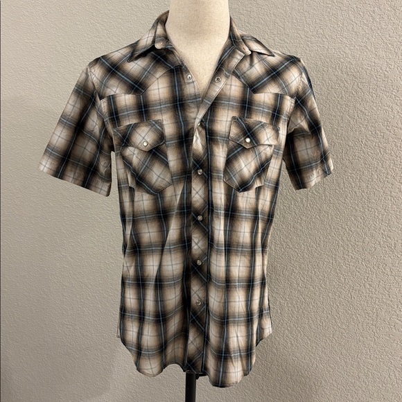 Wrangler Wrancher Men’s Plaid Short Sleeve Pearl, Snap Shirt Size Medium - Picture 1 of 6